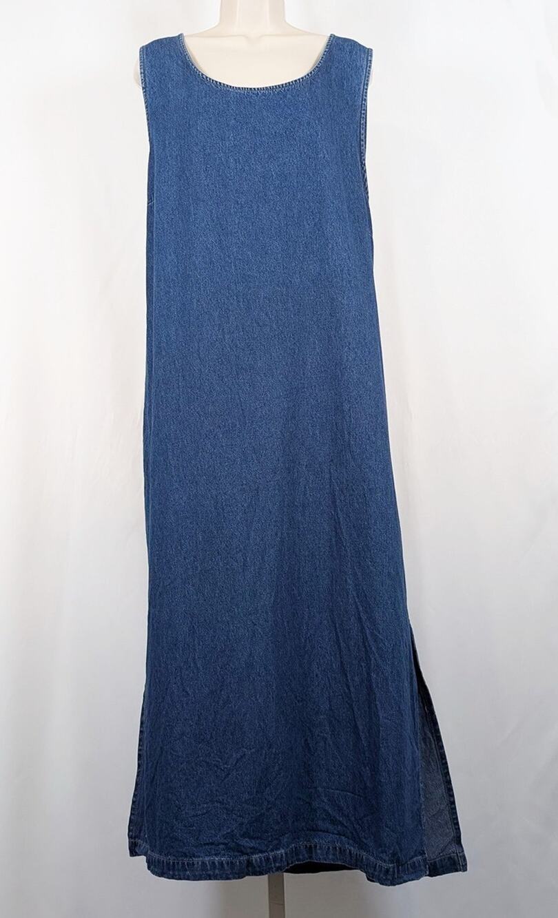 Vintage 90s Y2K Jumper Dress Blue Denim Maxi Long Women's Size 2X
